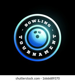 Bowling circular vector logo. Modern professional Typography sport retro style vector emblem and template logotype design. Bowling blue logotype.