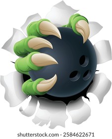 A bowling claw sports illustration of an eagle or animal monster hand holding ball 