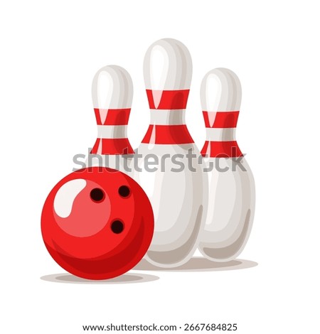 Bowling clipart. Pins and ball. Vector 3d illustration isolated on white background.