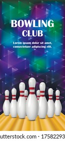 Bowling club banner. Realistic illustration of bowling club vector banner for web