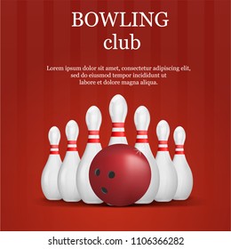 Bowling club concept background. Realistic illustration of bowling club vector concept background for web design