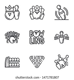 Bowling club icon set. Outline set of 9 bowling club vector icons for web design isolated on white background