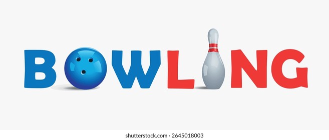 Bowling club. Bowling inscription concept with ball and skittle. Vector illustration