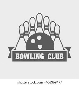 Bowling club logo, label, badge or symbol design template with ball and pins