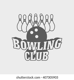 Bowling club logo, label or badge design concept with ball and ten pins