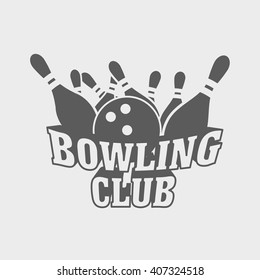 Bowling club logo, symbol or badge design concept with ball knocks down pins.