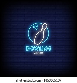 Bowling Club Neon Signs Style Text Vector