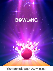 Bowling club poster with the bright background. Vector illustration