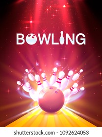 Bowling club poster with the bright background. Vector illustration