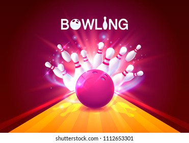 Bowling club poster with the bright background. Vector illustration