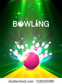 Bowling club poster with the bright background. Vector illustration