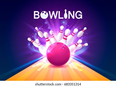 Bowling club poster with the bright background. Vector illustration - Shutterstock ID 683351314