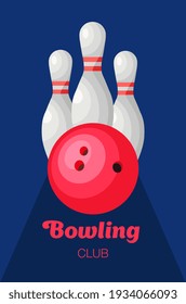 Bowling club. Bowling set. Vector illustration in flat style. 