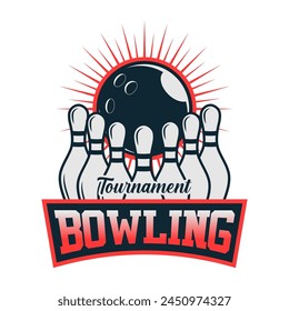 Bowling club tournament logo emblem design illustration