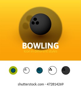 Bowling color icon, vector symbol in flat, outline and isometric style isolated on blur background