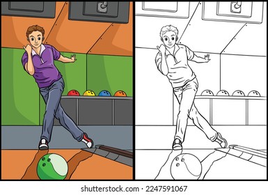 Bowling Coloring Page Colored Illustration