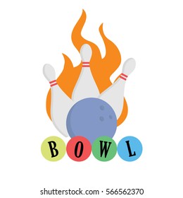 Bowling concept. Ball on fire isolated. Strike lettering