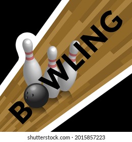 bowling concept, bowl hits three white bowling pins, vector illustration 