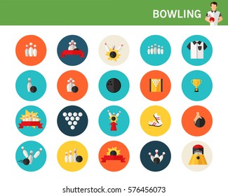 Bowling concept flat icons.