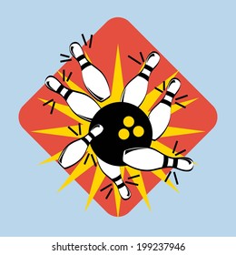 Bowling design over blue background, vector illustration
