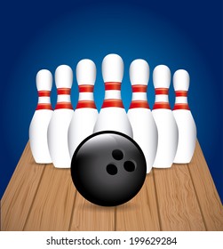 Bowling design over blue background, vector illustration