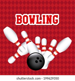 Bowling design over red background, vector illustration