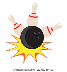 Bowling design template with bowling ball and pins vector cartoon illustration