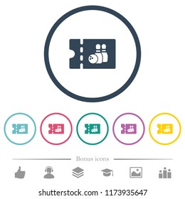 Bowling discount coupon flat color icons in round outlines. 6 bonus icons included.