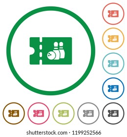 Bowling discount coupon flat color icons in round outlines on white background
