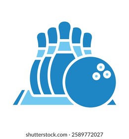 Bowling dual tone blue color, mini illustration icon. use for modern concept, print, UI, UX kit, web and app development. Vector EPS 10, related to entertainment, festival, funfair and hobbies.