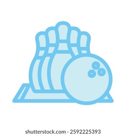 Bowling dual tone blue color, mini illustration icon. use for modern concept, print, UI, UX kit, web and app development. Vector EPS 10, related to entertainment, festival, funfair and hobbies.