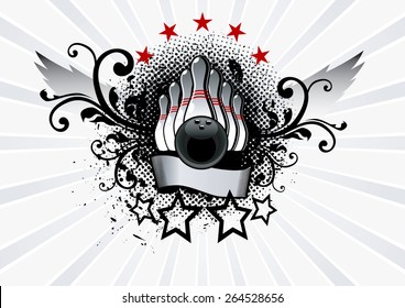 Bowling Emblem Grunge Vector Illustration 
