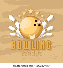 bowling emblem. logotype template on retro grunge background. vector illustration