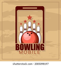 Bowlingemblem. logotype Vorlage auf Retro-grunem Hintergrund. Vektorgrafik