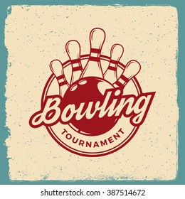 bowling emblem. logotype template on retro grunge background. vector illustration