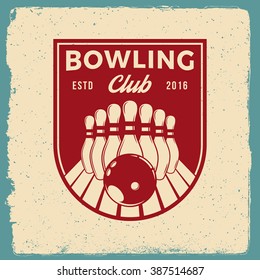 bowling emblem. logotype template on retro grunge background. vector illustration