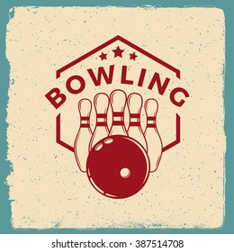 bowling emblem. logotype template on retro grunge background. vector illustration