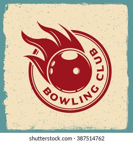 bowling emblem. logotype template on retro grunge background. vector illustration