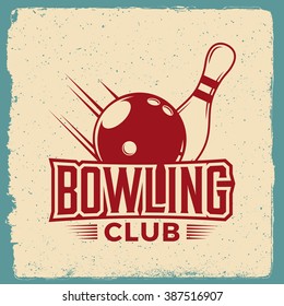 bowling emblem. logotype template on retro grunge background. vector illustration