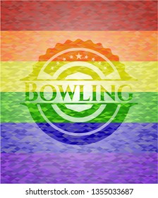 Bowling emblem on mosaic background with the colors of the LGBT flag