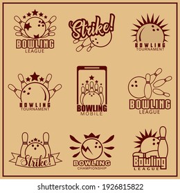 bowling emblem set . logotype template on retro grunge background.