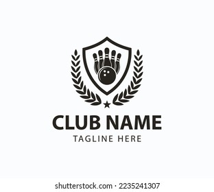 Bowling Emblems with Ball and Ninepins Logo Template