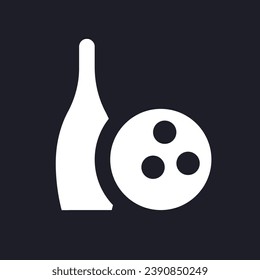 Bowling equipment dark mode glyph ui icon. Team sports game. User interface design. White silhouette symbol on black space. Solid pictogram for web, mobile. Vector isolated illustration