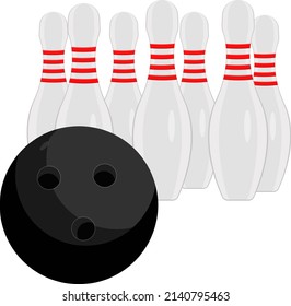 Bowling equipment, illustration, vector on a white background.