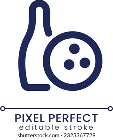 Bowling equipment pixel perfect linear ui icon. Team sports game. Professional tournament. GUI, UX design. Outline isolated user interface element for app and web. Editable stroke. Poppins font used