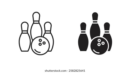 Bowling filled and outlined icons vectors on white background