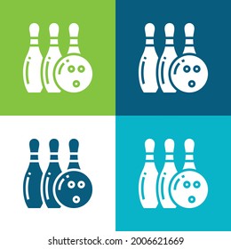 Bowling Flat four color minimal icon set
