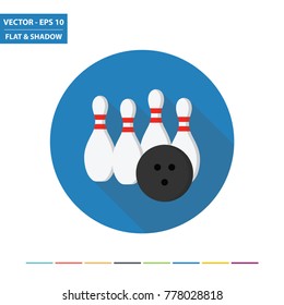 Bowling flat icon with long shadow. Vector Illustration.