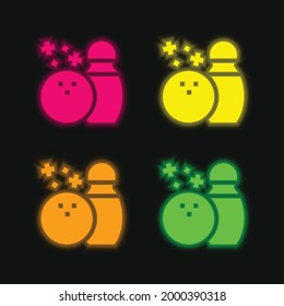 Bowling four color glowing neon vector icon