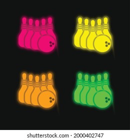 Bowling four color glowing neon vector icon